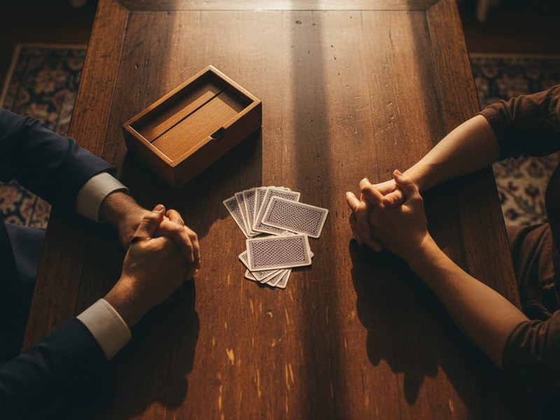 Hands on a bridge table with a bidding box ready for an auction